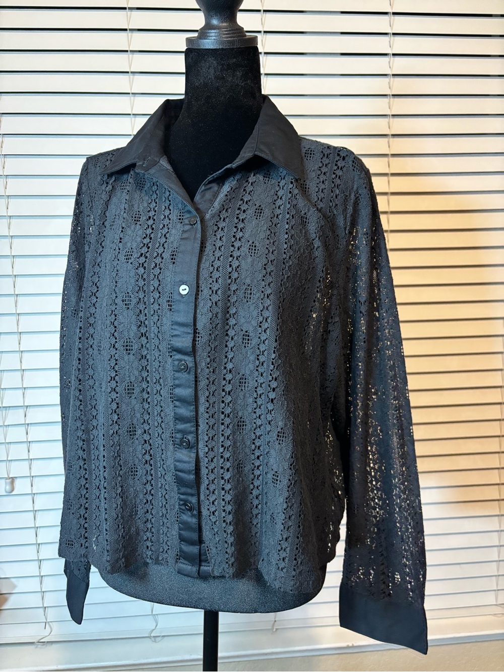 Old Navy Black Lace Crop Button-Up Top